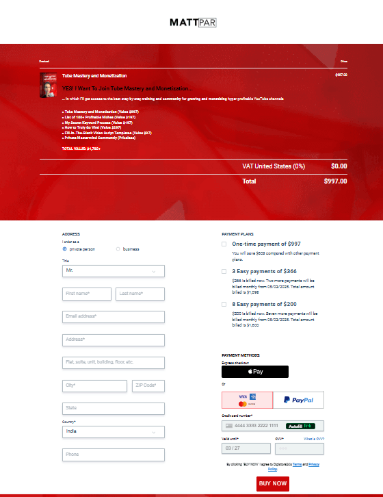 Tube Mastery And Monetization Checkout Page